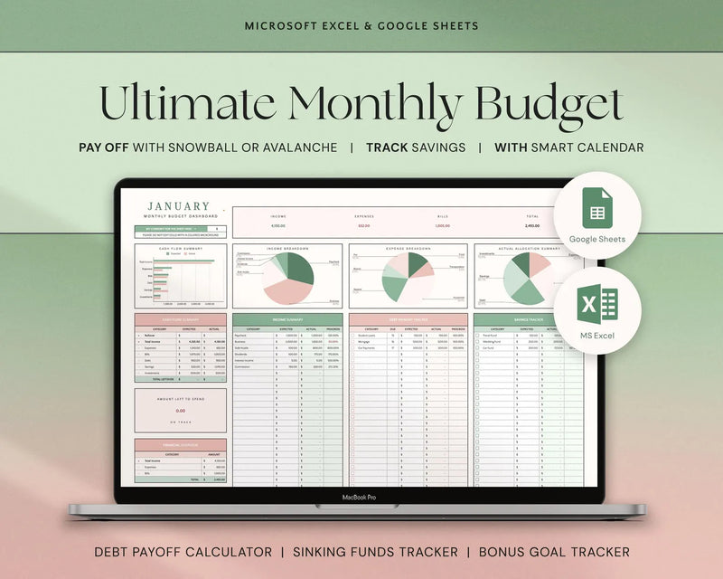 All-in-One Budget Spreadsheet – Annual, Monthly, Weekly Budget Tracker | Excel & Google Sheets | Dark Mode | Family Planner